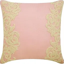 The HomeCentric Euro Sham Pillow, Decorative Pink Euro Pillow Shams 26x26 inch (65x65 cm), Linen Euro Size Pillow Shams, Bordered, Art Deco, Beaded, Victorian Euro Size Pillowcases - Pink Inspire-picture-57