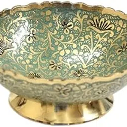 Tarang Arts Brass Decorative Bowl with Enamel Floral Design | Antique Bowl for Home Décor, Puja and Gifting | Vintage Fruit & Dry Fruit Serving Bowl (2 * 4 * 4 Inches) (Botanical)-image-76