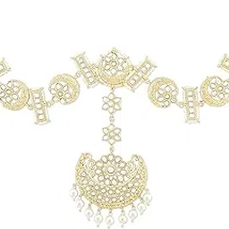 zaveri pearls Gold Tone Kundan & Pearls Embellished Bridal MathaPatti Style Maangtikka For Women-ZPFK12180-picture-39