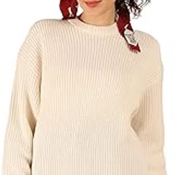 nobarr Women's Acrylic Off-White Full Sleeve Ribbed Knit Baggy Style Sweater-picture-13