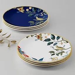 Stoa Paris Ceramic Dinner Plate Set of 6, Kitchen, Lunch, Breakfast, Microwave & Dishwasher Safe, Stain, Scratch & Chip Resistant, Lightweight, Bone Ash Free, Chantilly Evening - Navy, Green, White-image-45