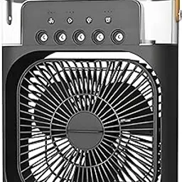 DRUMSTONE ((Exclusively 𝟭𝟬+𝟱 Year Warranty) USB-Powered Mini Air Cooler | 3-Speed Fan with 5 Mist Modes & 7 LED Colors | Personal Cooling Mist Fan for Home, Office & Bedroom-BLACK-image-6