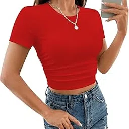 Women's Knitted Short Sleeve Solid Round Neck Ribbed Tank & Crop Tops (Single)-image-5