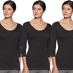 dixcy scott Round Neck 3/4Th Sleeves Charcoal Upper Thermal Regular Fit Top For Women - Pack Of 3, 2XL-picture-21