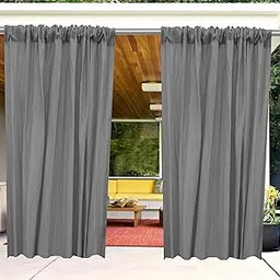 HDPE Fabric 85-90% Sun Blockage & UV Protection Rod Pocket and Tie Back Balcony & Outdoor Curtains Temperature Reducing for Window&Door Curtains(Grey Color_4.5X6.5 Feet) Pack of 2 Piece image 1