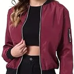 tagas Women's Solid Bomber Jacket – Lightweight Zip-Up Stylish Casual Wear – Full Sleeve Windcheater for Girls & Women-picture-33