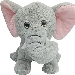 NATKHAT Light Gray Sitting Elephant with Glitter Eyes - 30cm Plush Toy | Stuffed Animal for Kids-picture-32