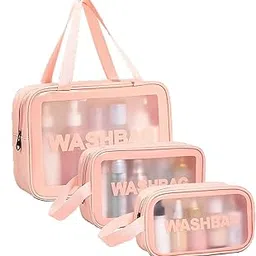 Apophis Pvc Travel Makeup Pouch Set Toiletry Bag Cosmetic Organizer Bag for Women and Girls Toiletry Storage Kit Set of 3 (WASHBAG - Pink)-image-65