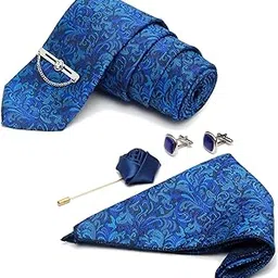 mutaqinoti Mens Woven Premium Silk Necktie Set Incl Pocket Square Cufflinks Chrome Tiepin Brooch American Style Formal Tie Gift Set for Men (BLCPC)-picture-28