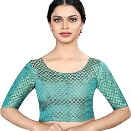 vardha Women's Brocade Elbow Sleeves Saree Blouse (B1_B10)-picture-23