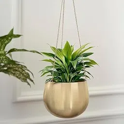 CraftElegance Hanging Planter 3.7 Inch Pack of 1 | Metal Planter Indoor Outdoor Hanging Baskets | Hanging Flower Pot with Chain for Balcony Living Room Plant Hangers for Home Garden Decor (Gold)-image-45