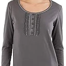 intimo Women's Ruffle Henley Pajama Sleep Top-picture-49