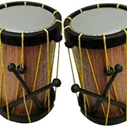Set of 2 Indian Made Kids Drum Musical Toy (Chenda, Dhol) with Sticks and Hanging Thread - Medium Size- Multi Color-picture-34