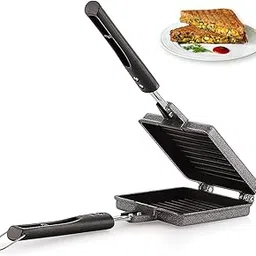 Pancraft Non-Stick Jumbo Grill Gas Sandwich Toaster with Bakelite Handles | Big Bread Sandwich Maker for Gas Stove | Aluminium Compact Sandwich Toaster | Black Grill Pan for Home Kitchen-picture-20