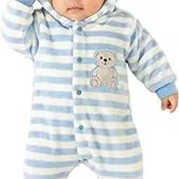 Baby Boys' Romper with Footies | Soft Cotton/Velvet Jumpsuit | Full Sleeve Winter Wear for Newborns (Multicolor, Pack of 1)-picture-12