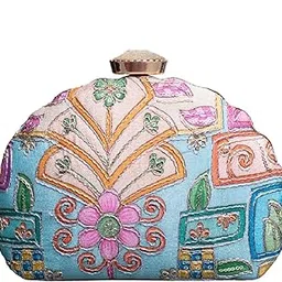 artklim Black Based Multicolored Threadwork Pattern Embroidery Clutch Bag For Women With Detachable Strap | Wedding Clutch-picture-1