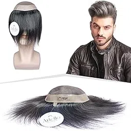 Artello® VINTAGE MONO Smart Hair Patch for Men, Subtle Hair Wig in Salt & Pepper Look, 100% Natural Human Hair, 3D Korean Base (Colour: 20% Gray : 80% Black) (10x7)-picture-48