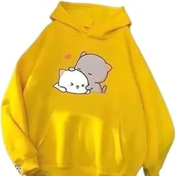 Trendy Women’s Printed Fleece Hoodie | Long Sleeve Winter Sweatshirt | Stylish Colorblocked Design | Warm & Comfortable Yellow L-picture-37
