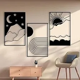 S2M CRAFTS Set Of 3 Mid Century Modern Wood Wall Art, Geometric Wall Decor, Living Room, Boho Wall Decor,Above Bed Art 15 Inches.-image-6