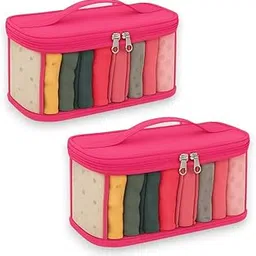 RAAHII 2 Piece pvc Undergarment innerwear Organizer Bag for women Legging, Dupatta, Storage Pouch, Box for Travel Storage Bag for Wardrobe, Drawer, Clothes, Bra, Socks Organiser (PINK, Pack of 2) image 1