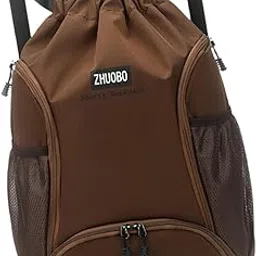 FABLOFT Drawstring Basketball Backpack Bag Basketball Carrying for Travel Basketball Dark Brown-image-8