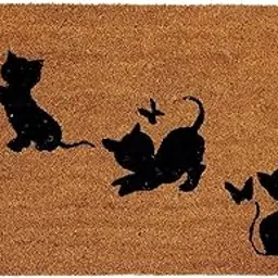 Onlymat Natural Coir Anti-Skid PVC Back with Black Cat and Butterfly Printed Thick Weatherproof Large Rug for Indoor, Outdoor (75cm x 1.5cm x 45cm)-image-12