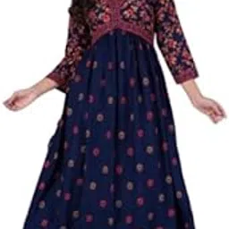 habbu Cotton Floral Printed A line Dresses for Girls & Women | One Piece Dress for Women | Below The Knee Dresses for Women - Blue-picture-11