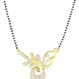 amaal American Diamond Mangalsutra for women stylish 1gm gold mangal sutra short AD CZ Pendant Necklace design jewellery for women nallapusalu chains one gram 18 inch black beads chain golden -149-picture-53