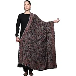 exotic india Jamawar Wool Shawl with Woven Multicolour Floral Vines And Paisleys | Ethnic Flower-Leaf Design Stole, Scarves for Women's-picture-34