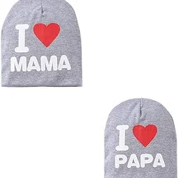 2 PCs I Love Mama Papa Caps | Knitted Cotton Beanies Hats for Kids/Children | Soft Caps for Girls & Boys (1 Year- 4 Years)-image-58