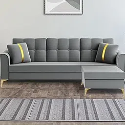 Adorn India Premium Maddox Tufted - 3 Years Warranty - L Shape 4 Seater Sofa Set Velvet Suede Fabric - Grey-picture-30