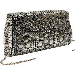 Brass Metal Clutch Sling Bag, Vintage Stone Mosaic Design, for Bridal Occasions-picture-29