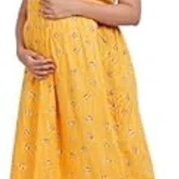 Zipless One Piece Maternity & Feeding Dress/Gown/Nighty| 100% Cotton with a Side Pocket | Calf/Full Length/for Pregnancy & Nursing- (L to 4XL)-image-95