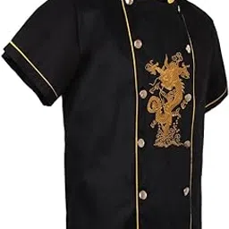 club bollywood Chef Embroidery Dragon Uniforms Stand Up Collar Summer T-Shirt Black L | Chef Coats | Chef Coats-picture-17