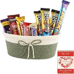 SFU E Com Overloaded Chocolates With Tie Basket | Valentine Chocolate With Love Greeting Card | Valentine Chocolate Hamper | 333-picture-23