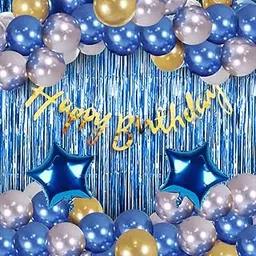 Party Propz Birthday Decoration Items - 41 Pcs Birthday Decorations Kit | Happy Birthday Decorations for Boys Husband | Blue Balloons for Birthday Decorations | Birthday Decorations Blue Golden Silver-image-28