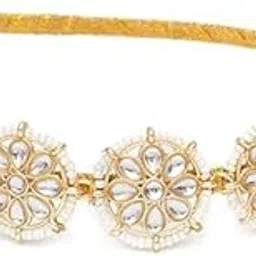 kidz00 Parineeti Style Floral Shape Kundan Studded Hair Band (Gold & White)-picture-45