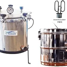 MEDIGUARD Autoclave Six Wing Nut Electrical Mirror Finish Size 12" x 12" Capacity 21L & Dresing Drums Bins 11"x9" Heavy Duty 1 Extra Element Free-picture-10