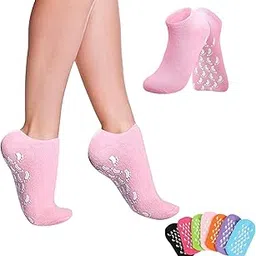 URBAN THREADS Non-Slip Spa Moisturizing Socks, Pink Cotton Blend with Grip Soles, Unisex Size, Multi-Color Options Available 2 Pair-picture-27