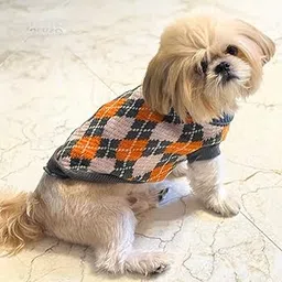 Lulala Dog Sweater for Winter - Soft Grey Orange and Black Argyle Pattern, Warm Knit Sweater for Small to Medium Breeds, Cozy Dog Clothes-picture-15