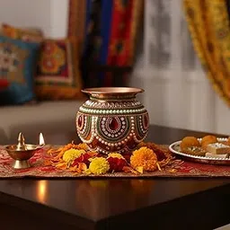 Aabhaas Design Decorated/Designer Bronze Kalash Marriage/Puja (Multicolour)-picture-51