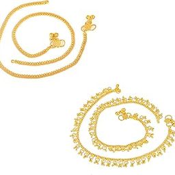 meenaz Traditional Simple ethnic 1 Gram Micro gold daily use Foot Single Leg Chain Golden Anklets Ghungroo payal combo for girls women ladies bridal pajeb Payjeb Painjan Pattilu -ANKLET PAYAL-AME016-picture-18