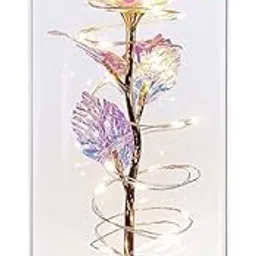 KIDINGTON Plastic Preserved Flowers, Rose Gift Artificial Flower Light Up Rose, Rose in Glass Dome, Personalized Gifts for Mom, Sisters, Friend, Women (Leaf Rose)-picture-25