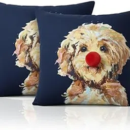 Festive Holiday Dog Throw Pillow Cover, Navy Blue with Red Nose Design, 16 x 16 Inch Decorative Cushion Case, Christmas Theme-image-27