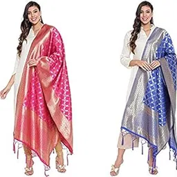 lilots Women's Banarasi Silk Zari Dupattas Combo with Jacquard Woven Work for Kurti Lehenga Choli (Set of 2)-picture-37