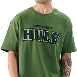the souled store Official Hulk: Gamma Fury Men and Boys Short Sleeves Round Neck Green Graphic Printed Cotton Oversized T-Shirts-picture-40