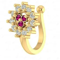 vama FASHIONS Flower Design Ruby Stone Non Piercing Clip On Nose Pin Without Hole Pressing Nose Ring Stud for Women & Girls-picture-22