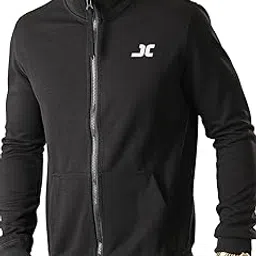 jump cuts Mens High Neck Printed Full Sleeve Black Cottonblend Slim Fit Jacket image 1