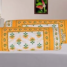 AMLEXTTRIZ Flora Print Bolster Cover 100% Pure Cotton Set of 2 | Round Decorative Pillow Cover for Diwan | Bed Side Long Pillow Case | | Masand Pillowcases (16x32 Inch) (Yellow)-image-68