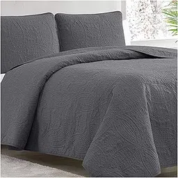Mellanni Bedspread Coverlet Set - Twin Bedding Cover with Sham - Ultrasonic Quilting Technology - 2 Piece Twin Grey Quilt Set - Bedspreads & Coverlets (Twin, Gray)-picture-21